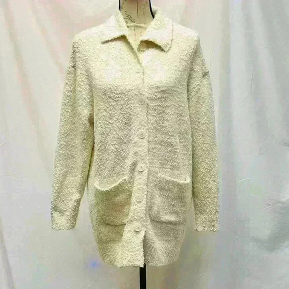 Sanctuary Women’s Ivory Button Up Fuzzy Cardigan Sweater with Pockets Size M - Picture 2 of 12